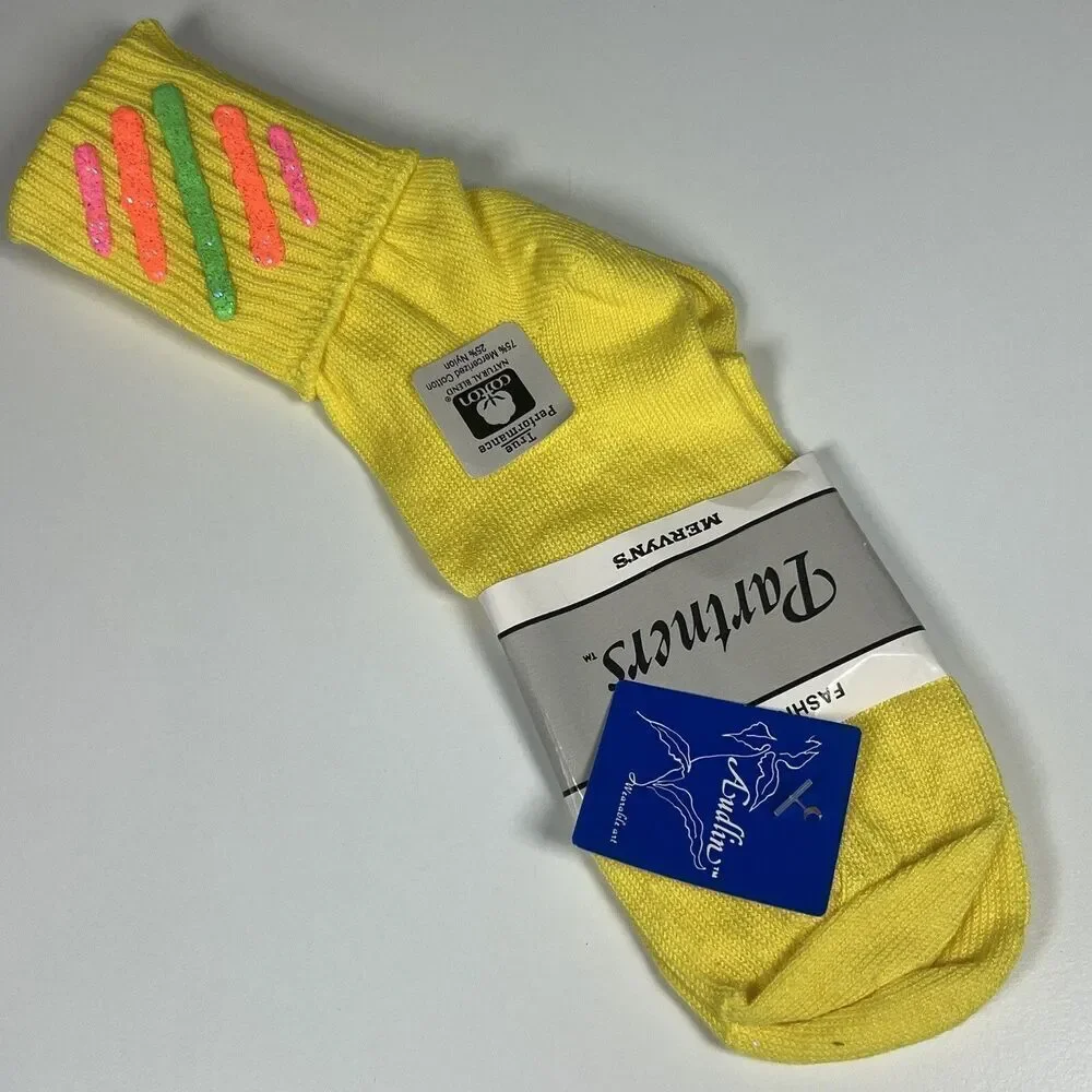 Vintage Mervyn’s Partners Yellow 80’s Cuffed Anklet Socks Women Size 9-11 NOS